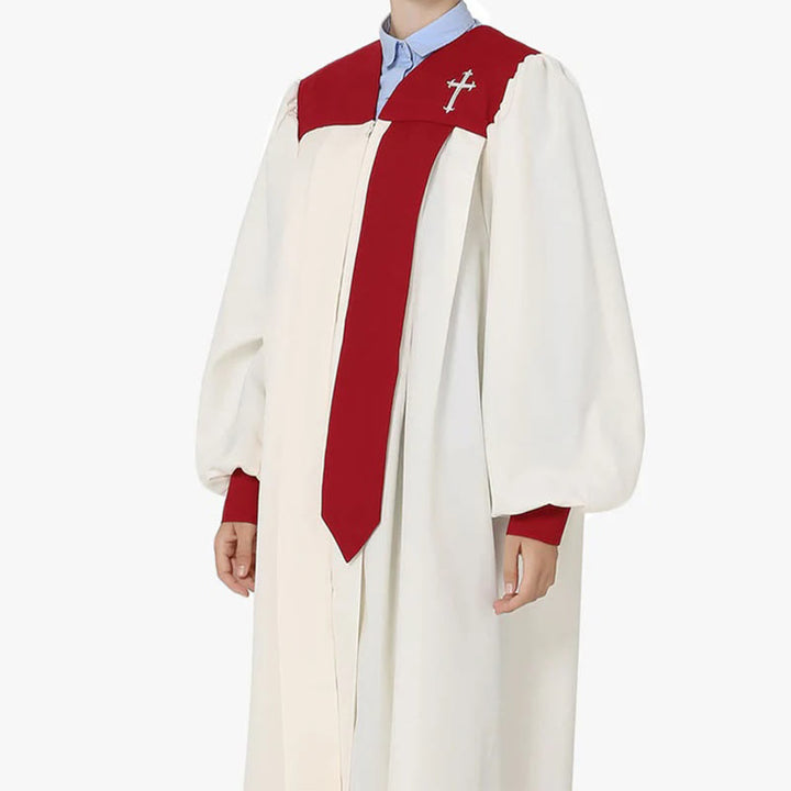 Christianartworkshop Distinctive White Church Clergy Robe with Red Collar & Cross Emblem - image 4