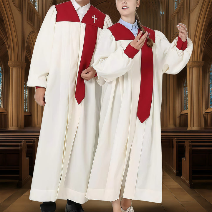 Christianartworkshop Distinctive White Church Clergy Robe with Red Collar & Cross Emblem - 3XL - image 0