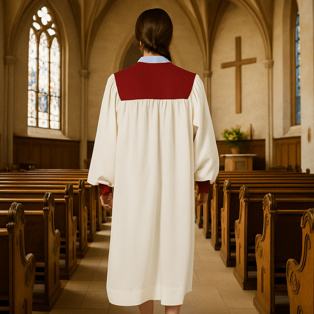 Christianartworkshop Distinctive White Church Clergy Robe with Red Collar & Cross Emblem - image 3