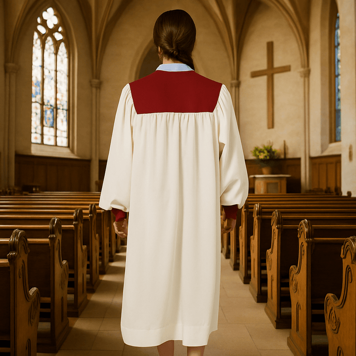 Christianartworkshop Distinctive White Church Clergy Robe with Red Collar & Cross Emblem - image 3