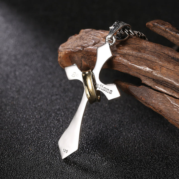 Christianartworkshop Classic Sterling Silver Cross Necklace with Rotating Ring: A Profound Symbol of Everlasting Faith - image 3