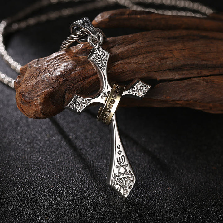 Christianartworkshop Classic Sterling Silver Cross Necklace with Rotating Ring: A Profound Symbol of Everlasting Faith - 925 Sterling Silver - image 0