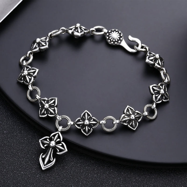 Christianartworkshop Retro - Styled Sterling Silver Cross Bracelet with Floral Motifs: A Nostalgic Sign of Faith - image 3