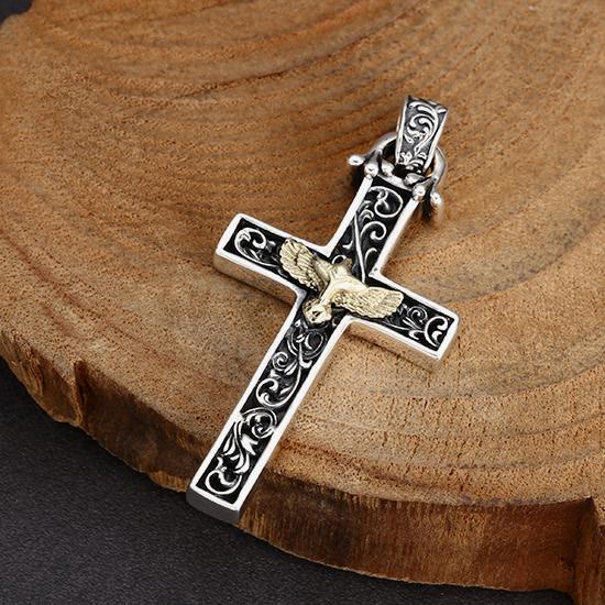 Christianartworkshop Intricate Sterling Silver Cross Necklace with Golden Dove: An Exquisite Blend of Detail and Devotion - image 2