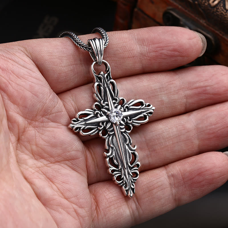 Christianartworkshop Classic Sterling Silver Filigree Cross Necklace with Zircon: A Profound Symbol of Faith - image 1