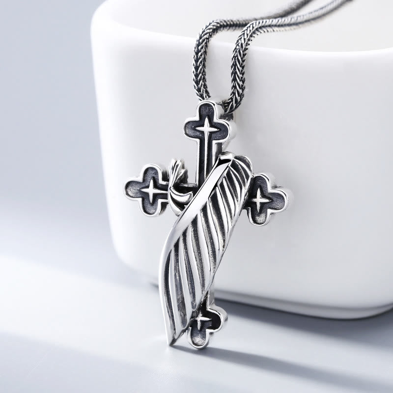 Christianartworkshop Retro - Styled Sterling Silver Wing Cross Pendant: A Nostalgic Sign of Faith - 925 Sterling Silver - image 0