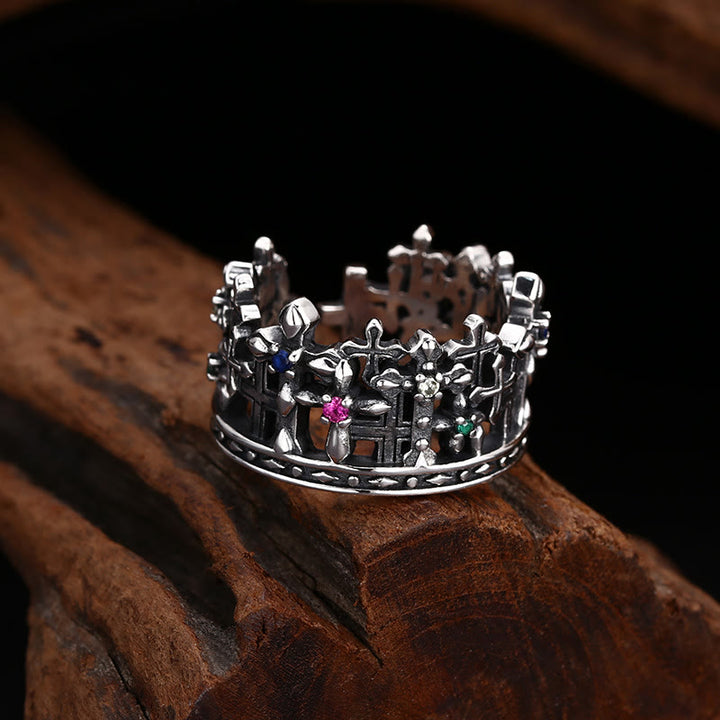 Christianartworkshop Gothic - Inspired Silver Crown Cross Ring with Zircon: A Bold Expression of Spiritual Reverence - image 1