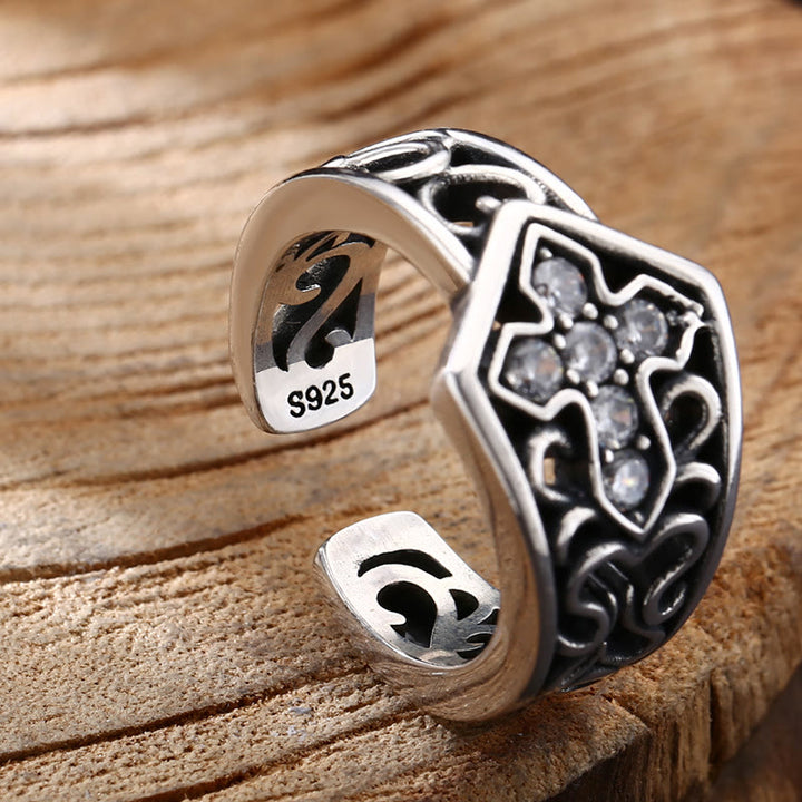 Christianartworkshop Handcrafted 925 Silver Open Cross Ring with Zircon: A Rare Fusion of Craftsmanship and Faith - image 2