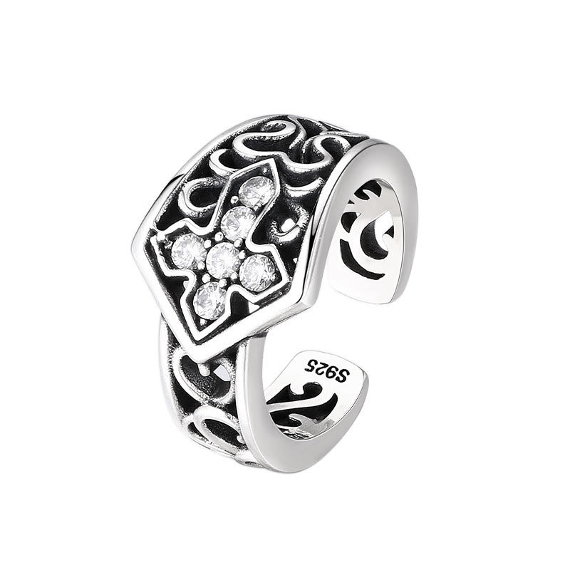 Christianartworkshop Handcrafted 925 Silver Open Cross Ring with Zircon: A Rare Fusion of Craftsmanship and Faith - image 4