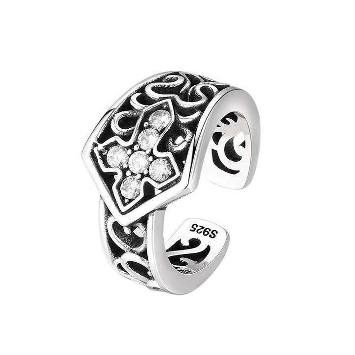 Christianartworkshop Handcrafted 925 Silver Open Cross Ring with Zircon: A Rare Fusion of Craftsmanship and Faith - image 4