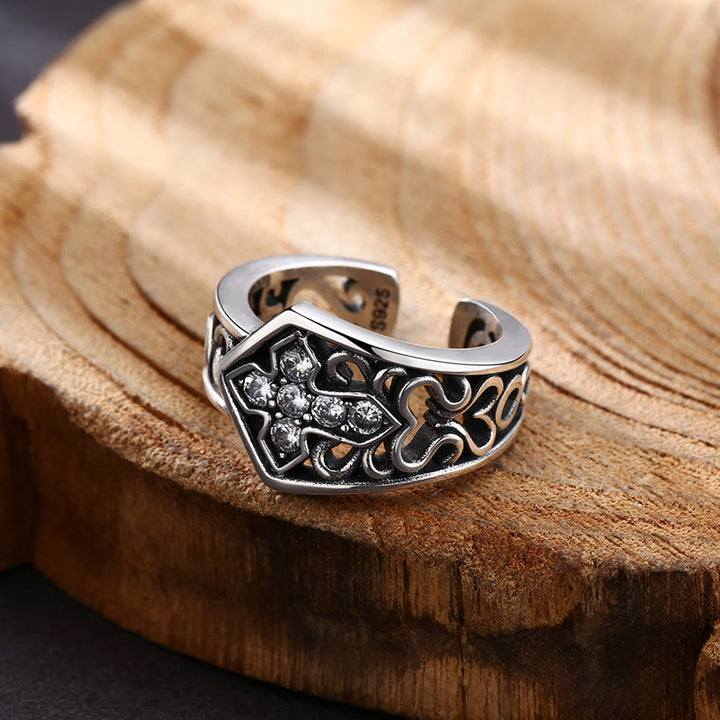 Christianartworkshop Handcrafted 925 Silver Open Cross Ring with Zircon: A Rare Fusion of Craftsmanship and Faith - 925 Sterling Silver - image 0