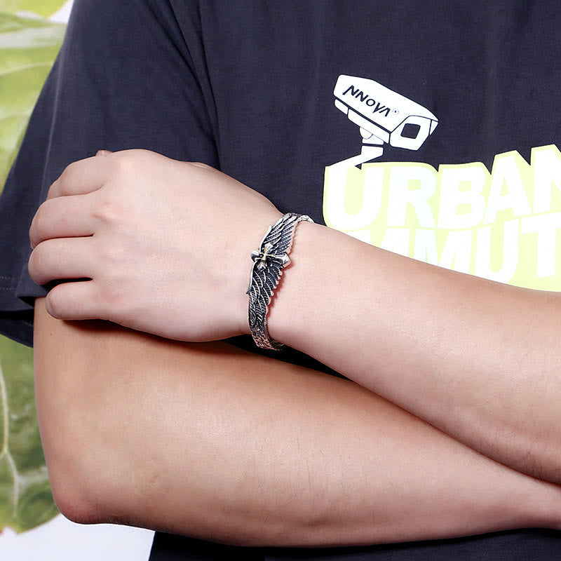 Christianartworkshop Vintage Two - Tone Silver Wing Cross Ornament Bracelet: A Cherished Symbol of Spiritual Connection - image 1