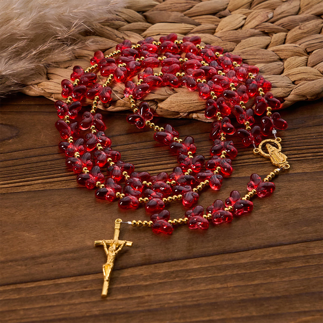 Christianartworkshop Our Lady's Grace with Blessed Red Butterfly Prayer Beads Animal Rosary - Butterfly Rosary - image 0