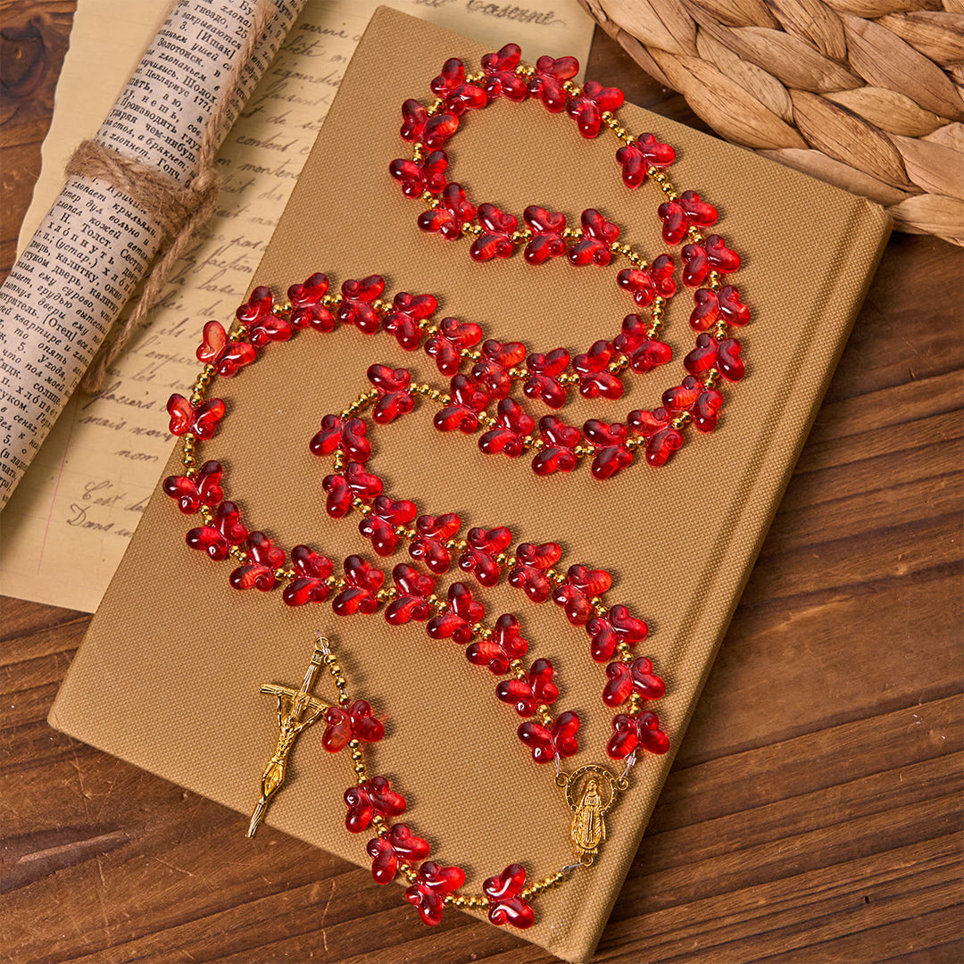 Christianartworkshop Our Lady's Grace with Blessed Red Butterfly Prayer Beads Animal Rosary - image 4