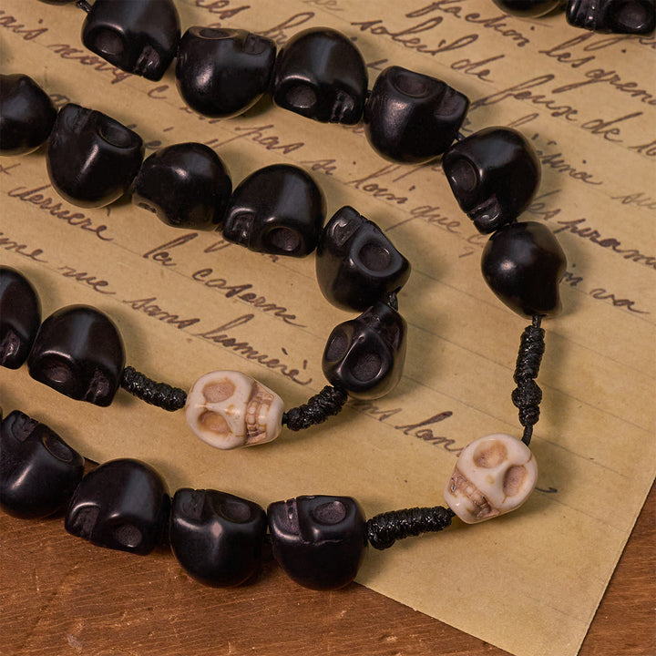 Christianartworkshop Light Over Darkness - Pardon Crucifix of Mercy with Black Skull Beads Halloween Prayer Rosary - image 6