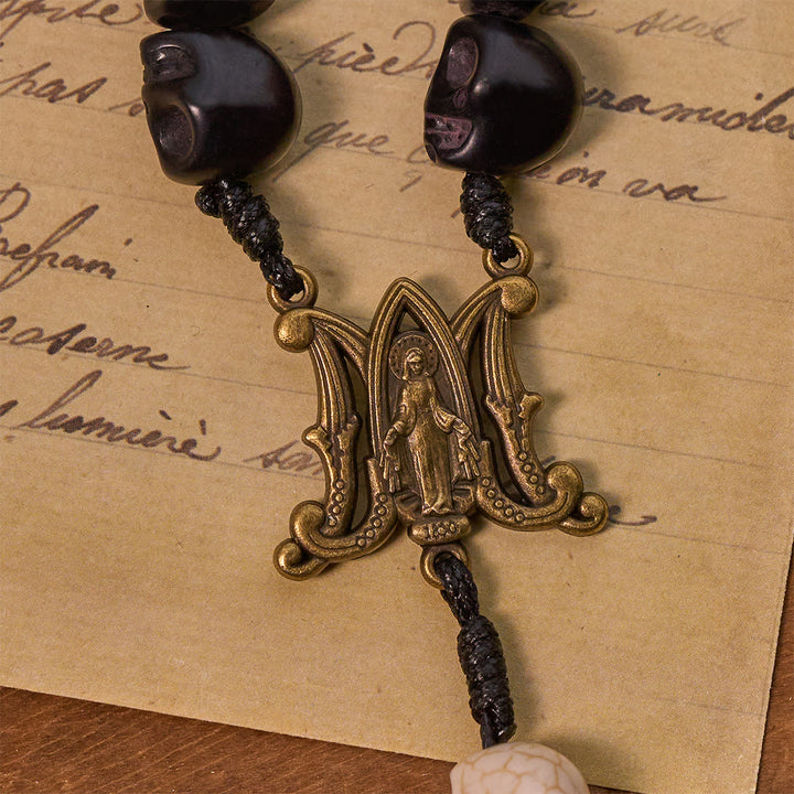 Christianartworkshop Light Over Darkness - Pardon Crucifix of Mercy with Black Skull Beads Halloween Prayer Rosary - image 7