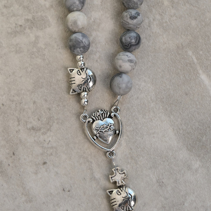 Christianartworkshop Light Grey Tabby Cat Prayer Rosary: Prayerful Care for Stray Cats Animal Rosary - image 7