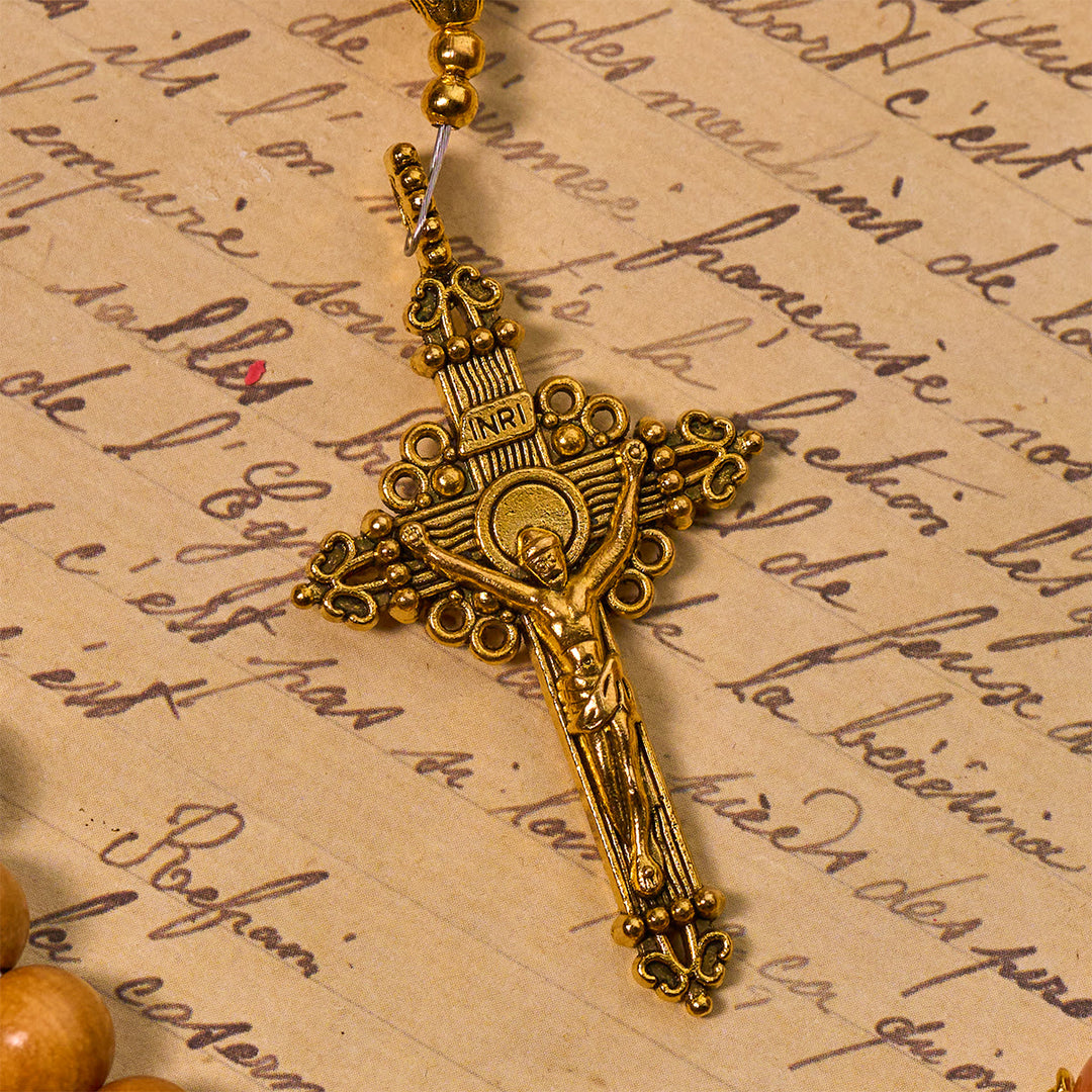 Christianartworkshop Thanksgiving Devotion Sandalwood Rosary with Golden Grace Pumpkin Gemstones & Holy Grail - image 6