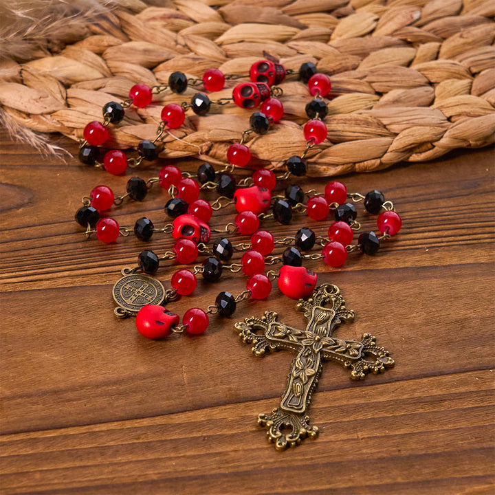 Christianartworkshop Gothic Elegance Rosary with Red Skull Accents & Ornate Floral Cross - image 4