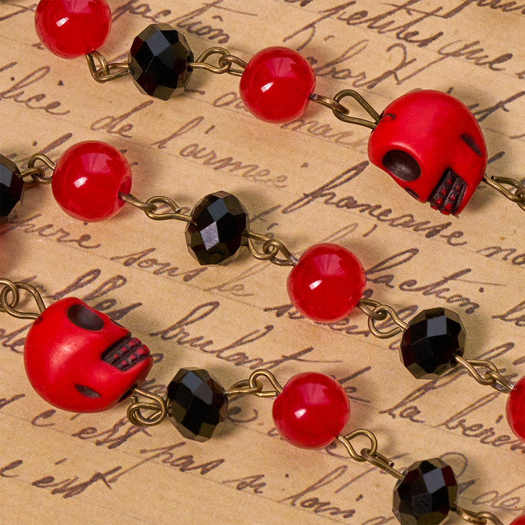 Christianartworkshop Gothic Elegance Rosary with Red Skull Accents & Ornate Floral Cross - image 6