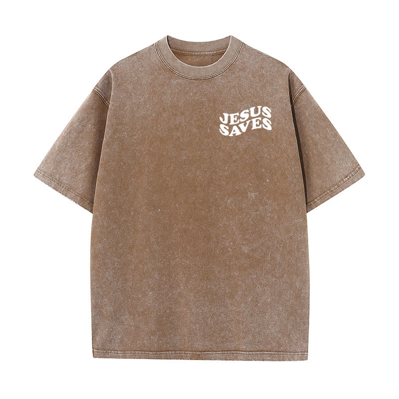 Christianartworkshop Jesus Saves Cross Graphic Unisex Washed T - Shirt - image 16
