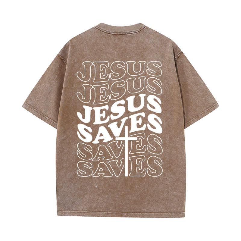 Christianartworkshop Jesus Saves Cross Graphic Unisex Washed T - Shirt - Coffee - 5XL - image 15