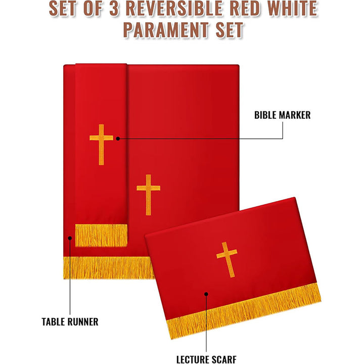 Christianartworkshop Complete Church Parament Set: Table Runner, Lectern Scarf & Bible Marker in Red and White - image 1