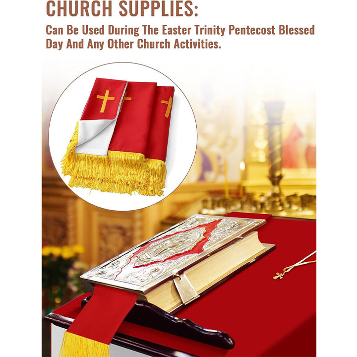 Christianartworkshop Complete Church Parament Set: Table Runner, Lectern Scarf & Bible Marker in Red and White - image 4