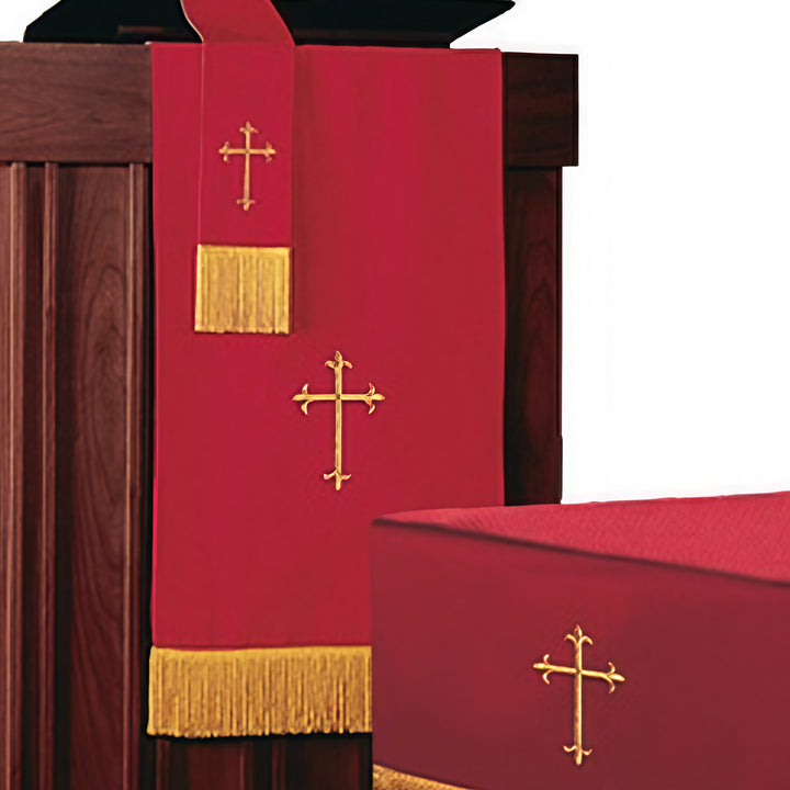 Christianartworkshop Complete Church Parament Set: Table Runner, Lectern Scarf & Bible Marker in Red and White - Red & White - image 0