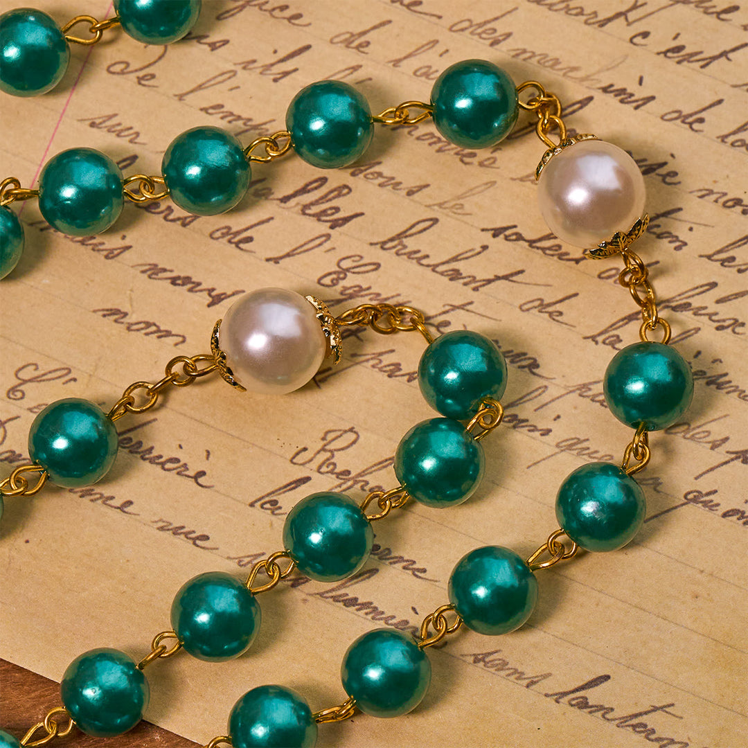Christianartworkshop Teal Bead Rosary with Golden - Toned Crucifix & Miraculous Medal - image 6