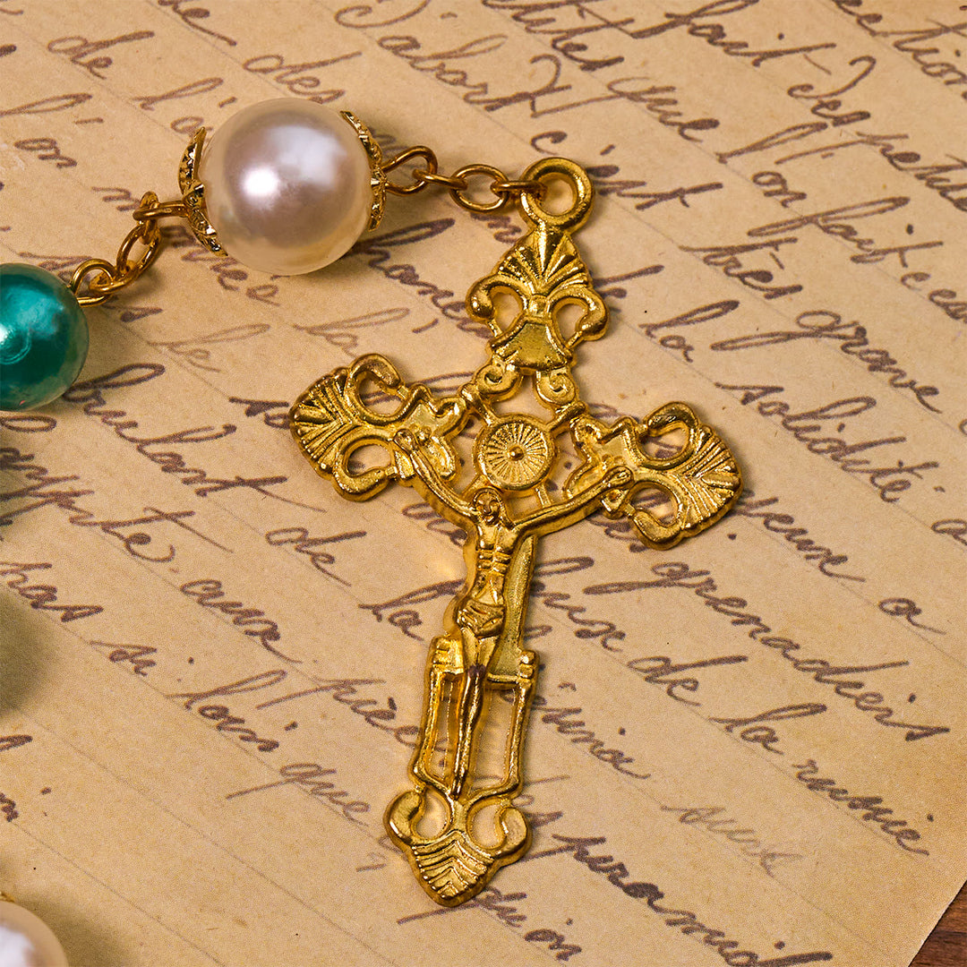 Christianartworkshop Teal Bead Rosary with Golden - Toned Crucifix & Miraculous Medal - image 8