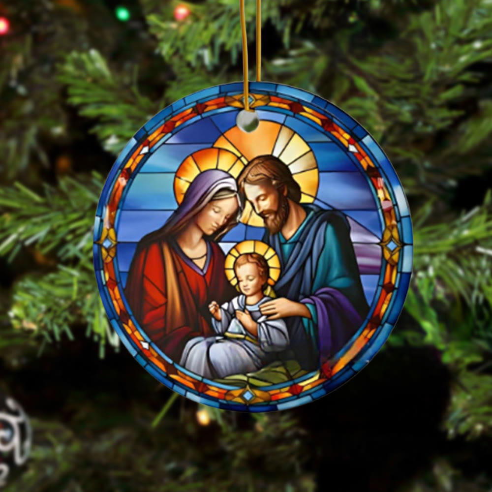 Christianartworkshop Stained Glass Styles Holy Family Christmas Colorful Hanging Ornaments A - Ceramics - image 1