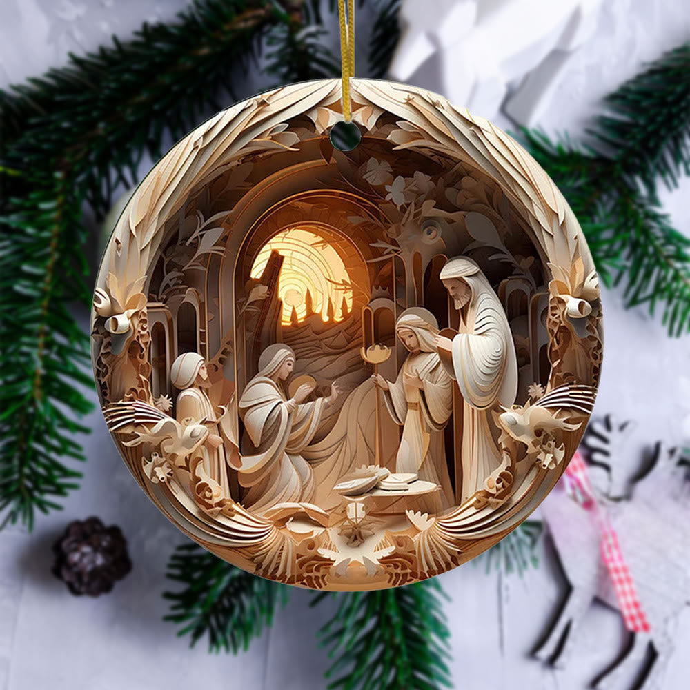 Christianartworkshop Sculptural Style Nativity Christmas Hanging Ornaments C - image 2