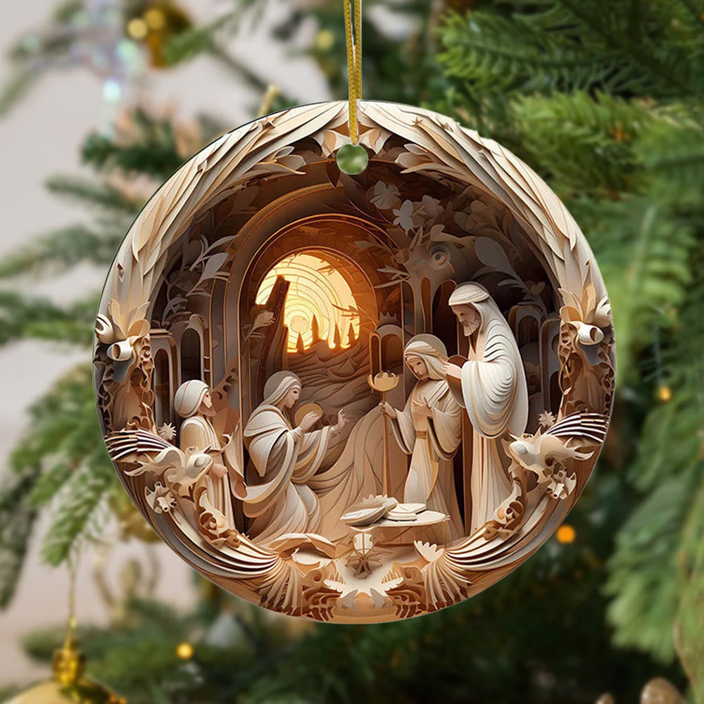 Christianartworkshop Sculptural Style Nativity Christmas Hanging Ornaments C - Ceramics - image 1