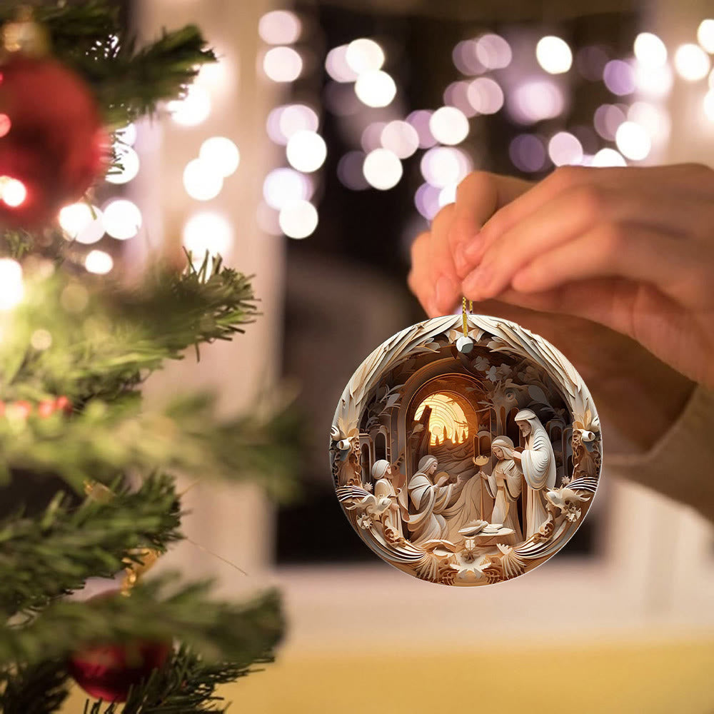 Christianartworkshop Sculptural Style Nativity Christmas Hanging Ornaments C - image 3