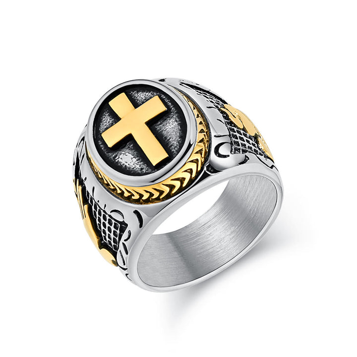 Christianartworkshop Metallic Cross Ring with Praying Hands Detail: Spiritual Fashion Pick - Silver and Golden - US 13 - image 4