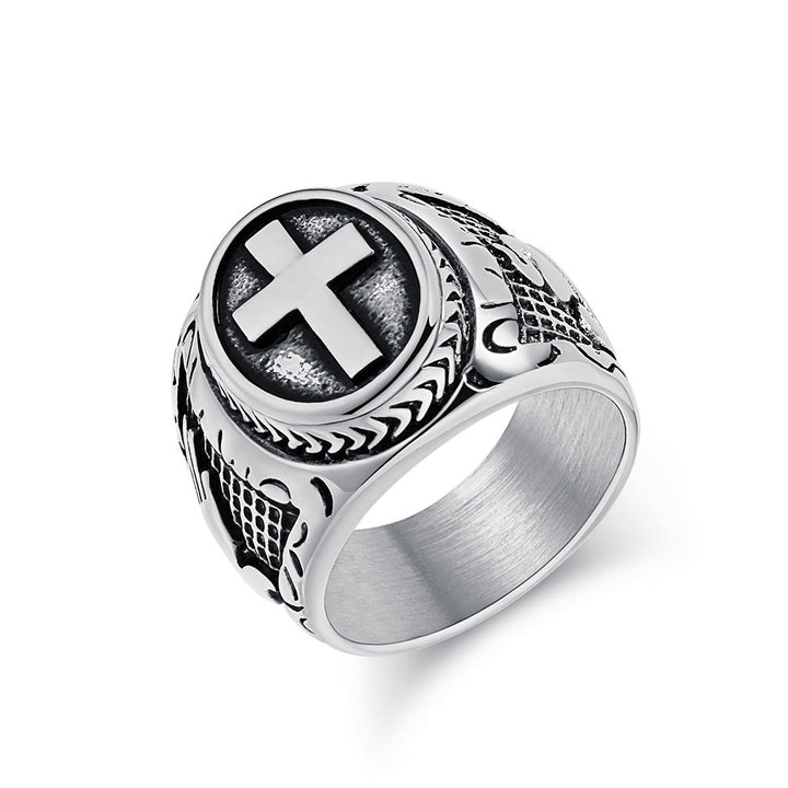 Christianartworkshop Metallic Cross Ring with Praying Hands Detail: Spiritual Fashion Pick - Silver - US13 - image 2