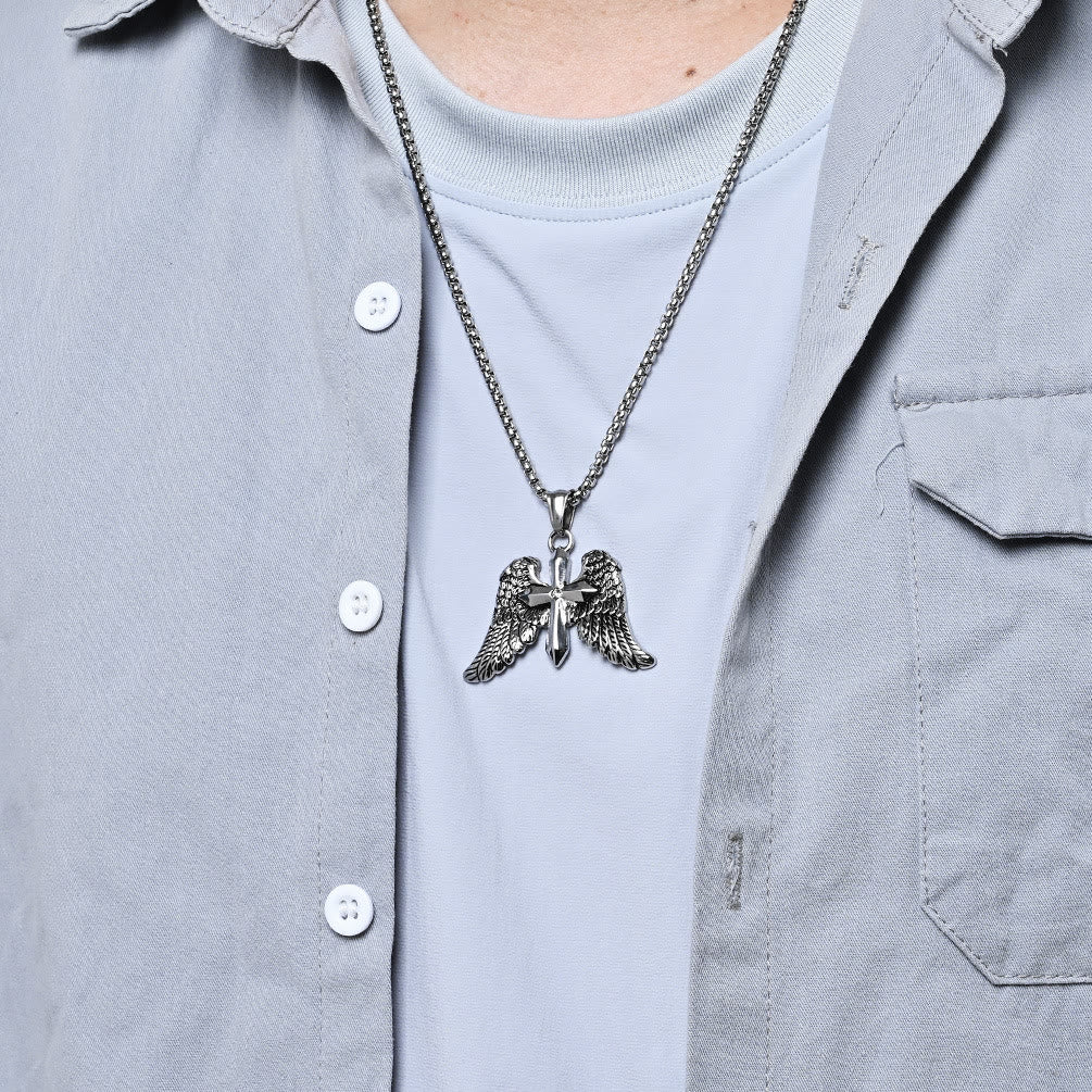 Christianartworkshop Tri - Color Winged Cross Pendant Necklace: Fusion of Faith and Edgy Style - image 1