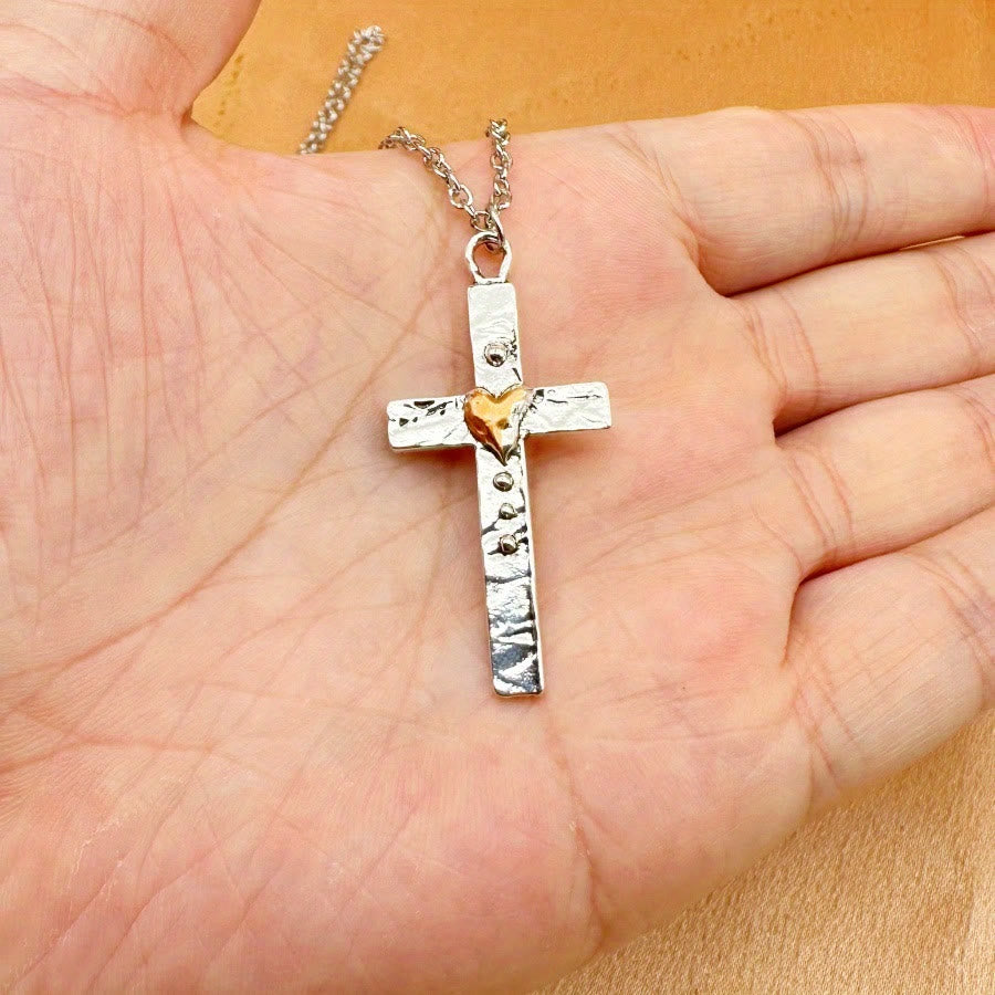 Christianartworkshop Dual - Tone Cross Necklace: Faith and Love in Artistic Design - image 1
