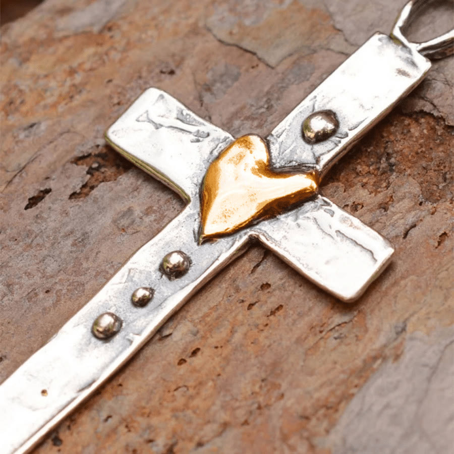 Christianartworkshop Dual - Tone Cross Necklace: Faith and Love in Artistic Design - image 2