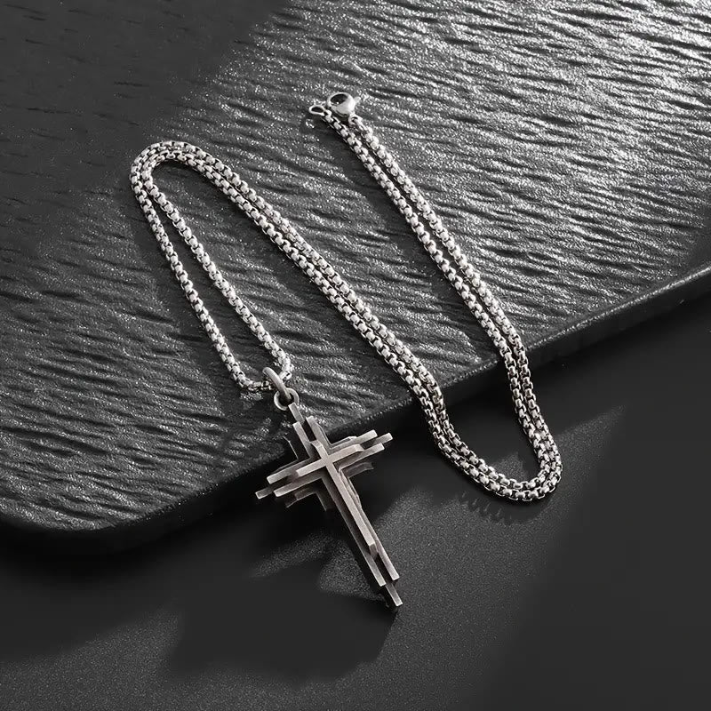 Christianartworkshop Structured Alloy Cross Necklace: Modern Layered Faith Jewelry - image 1