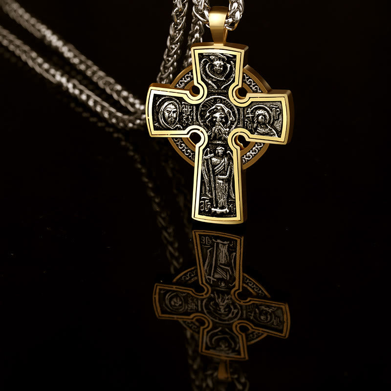 Christianartworkshop Ornate Dual - Tone Cross Necklace: Saint Icon & Angel - Detailed Artistry - image 1