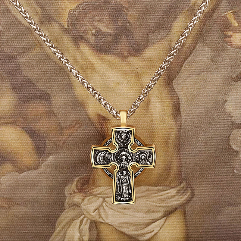 Christianartworkshop Ornate Dual - Tone Cross Necklace: Saint Icon & Angel - Detailed Artistry - Cross - image 0