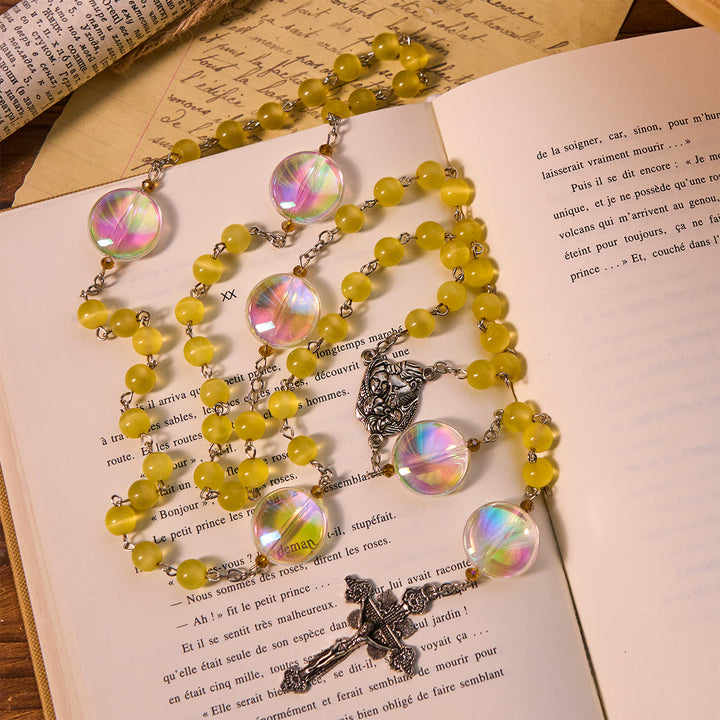 Christianartworkshop Unique Oversized Rainbow Aurora Beads Catholic Rosary with Holy Family Medal - image 4
