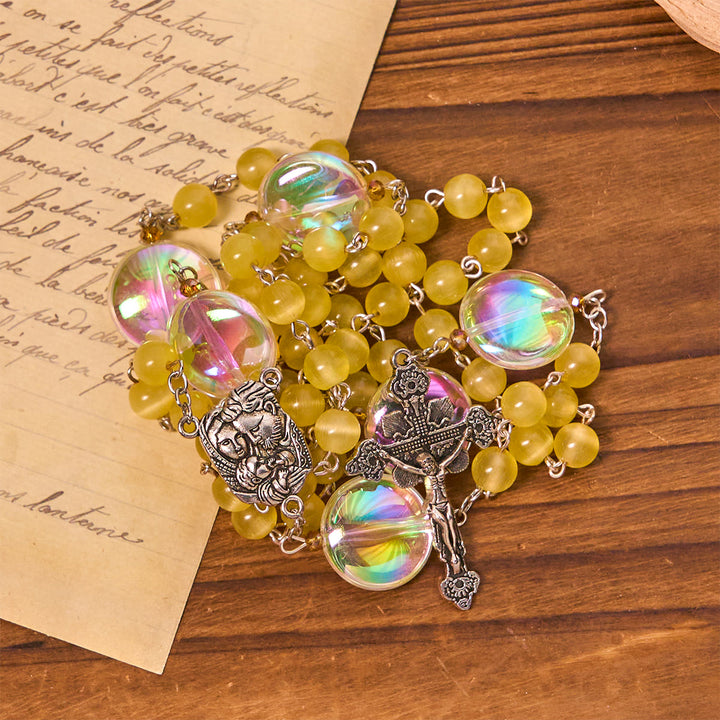 Christianartworkshop Unique Oversized Rainbow Aurora Beads Catholic Rosary with Holy Family Medal - image 6