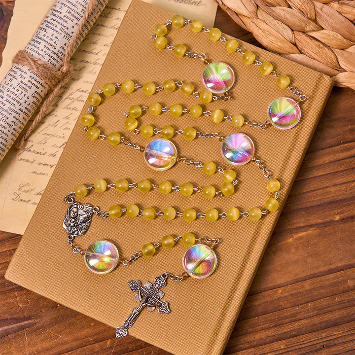 Christianartworkshop Unique Oversized Rainbow Aurora Beads Catholic Rosary with Holy Family Medal - image 3