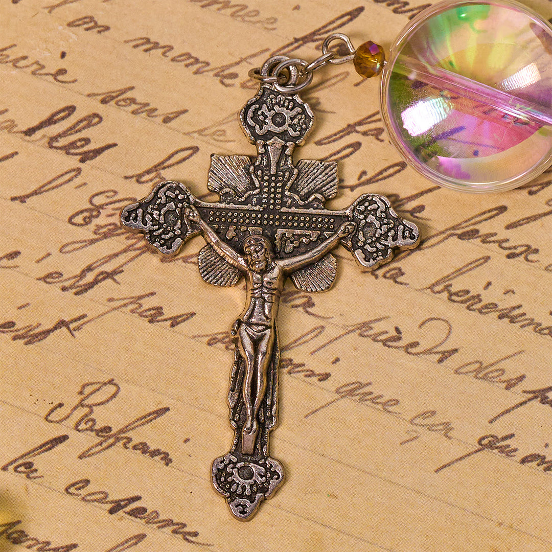 Christianartworkshop Unique Oversized Rainbow Aurora Beads Catholic Rosary with Holy Family Medal - image 8