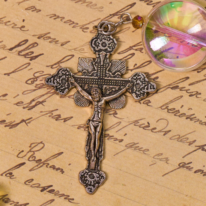 Christianartworkshop Unique Oversized Rainbow Aurora Beads Catholic Rosary with Holy Family Medal - image 8