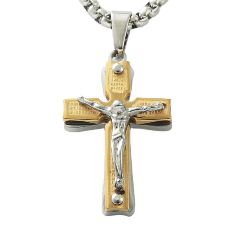 Christianartworkshop Dual - Tone Metal Crucifix Necklace with Jesus Figure: Faith & Art Fusion - Golden - image 0