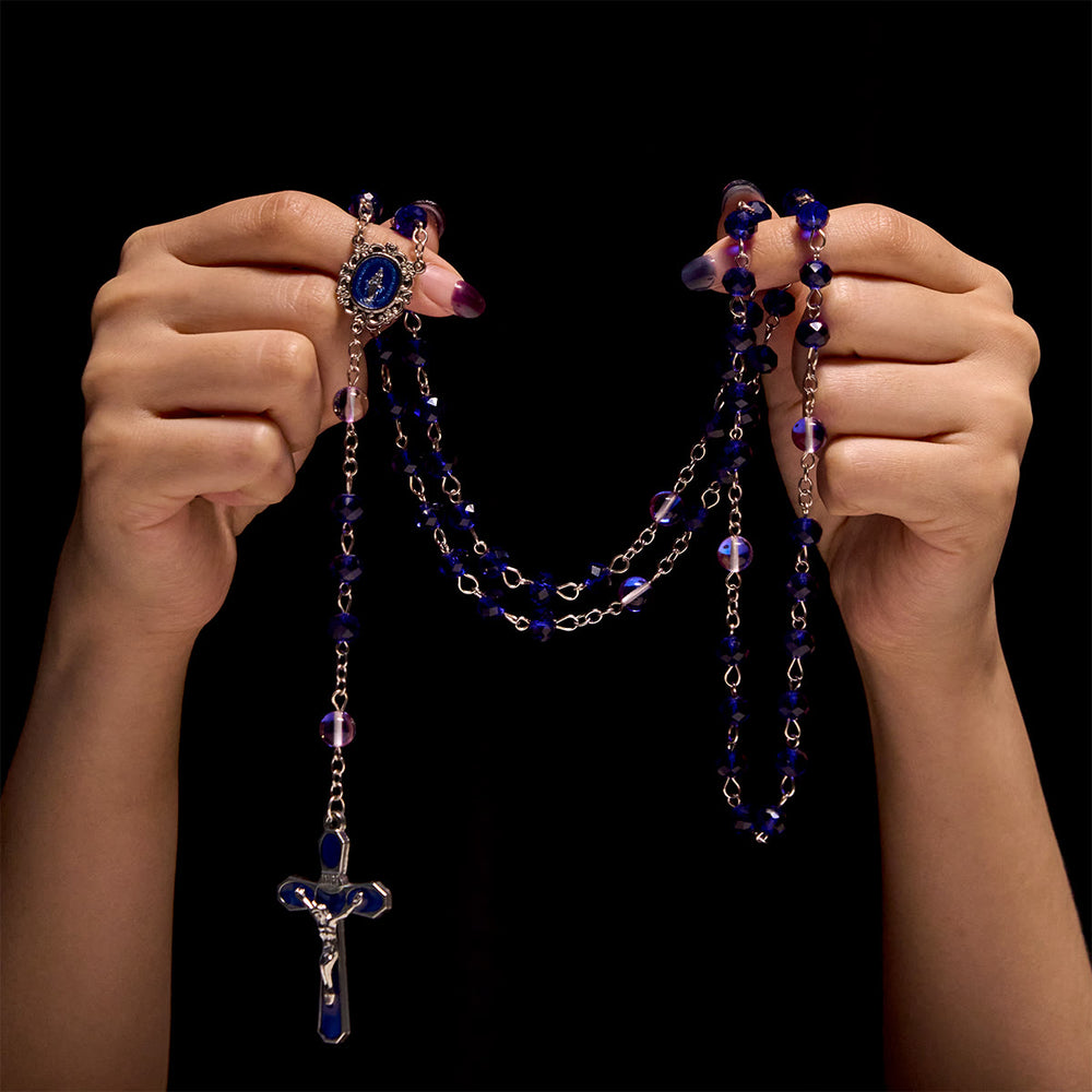 Christianartworkshop Mystical Purple and Blue Faceted Bead Prayer Rosary with Enamel Our Lady Medal - image 1
